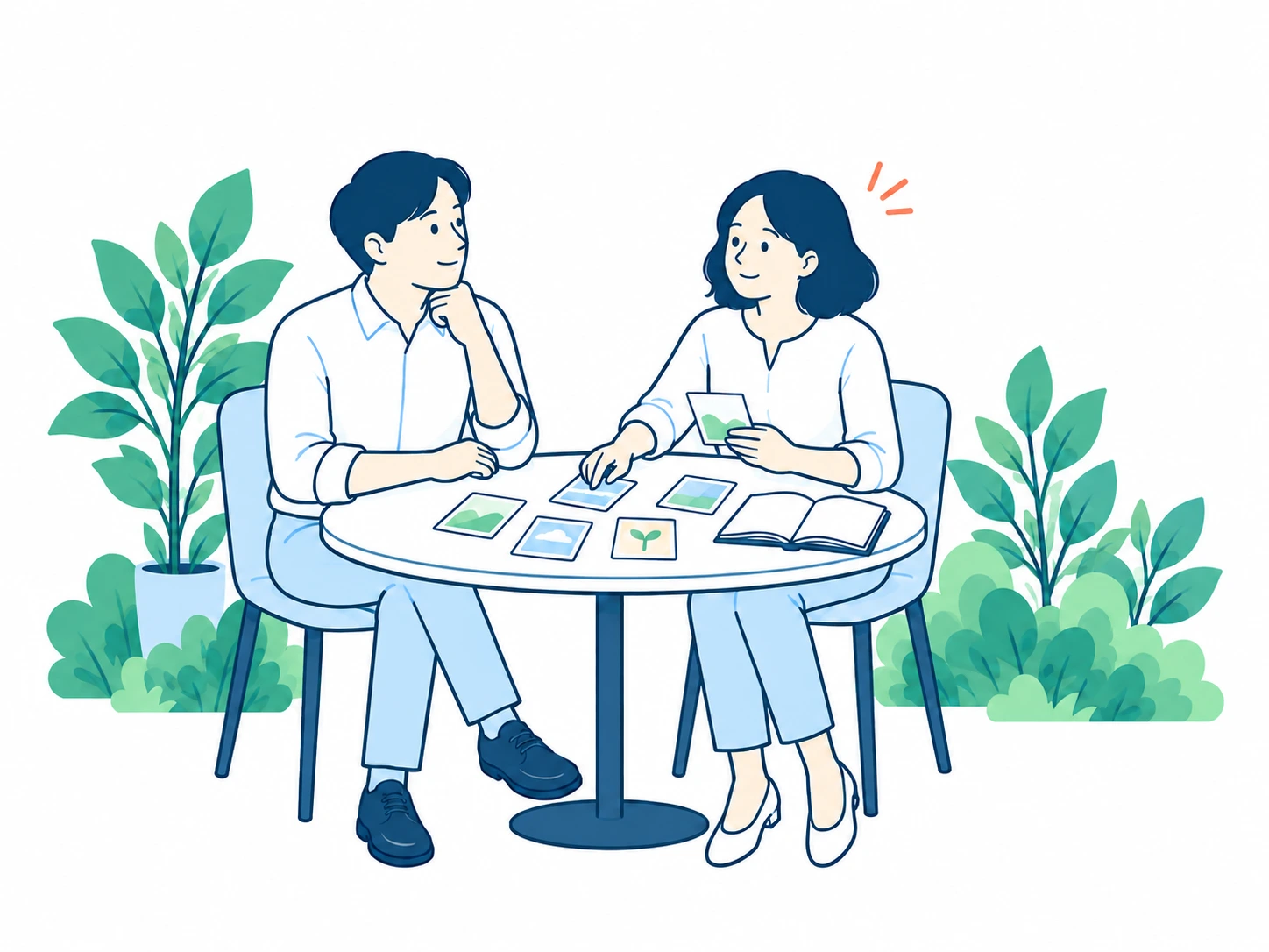 経験と持ち味について、資料を見ながら対話する二人
